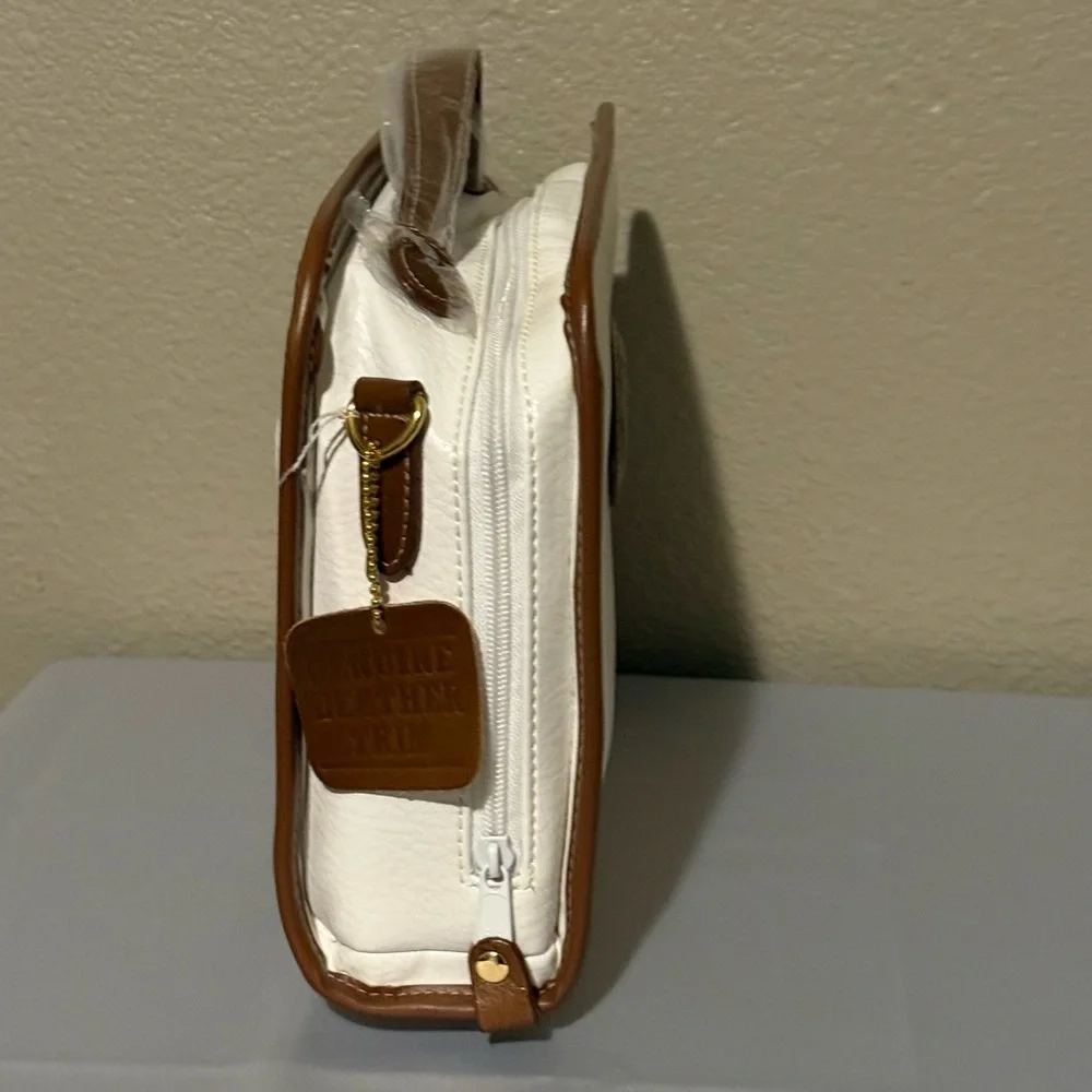 Palio Italy White‎ & Brown Leather Satchel Handbag Vintage Style